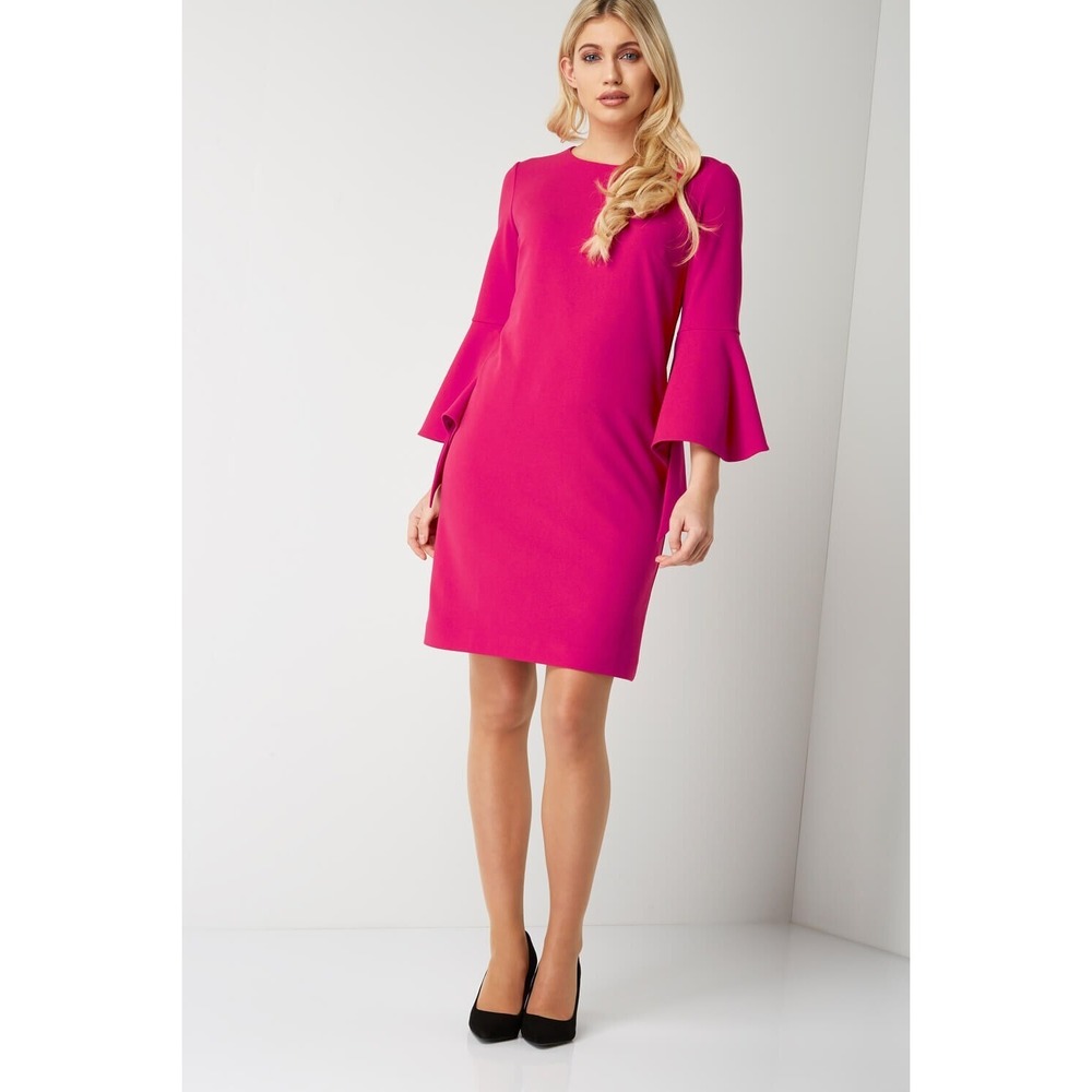Katherine Way Women's Fuchsia Pink Flute Sleeve Shift Dress Size XS